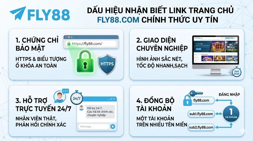 Dấu hiệu nhận biết link trang chủ FLY88.COM chính thức uy tín