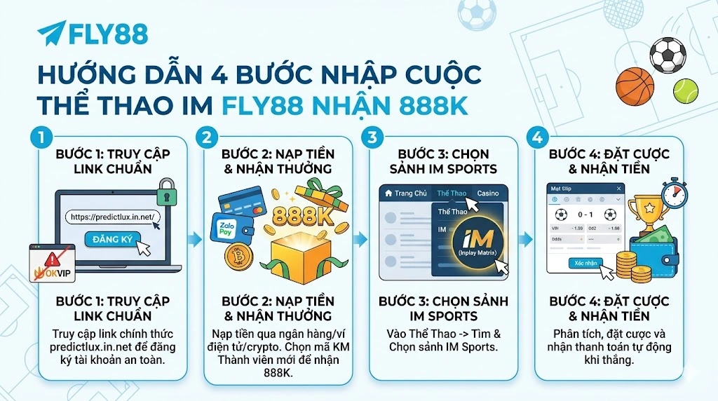 Hướng Dẫn 4 Bước Nhập Cuộc Thể Thao IM Fly88 Nhận 888K